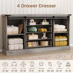 Meuble buffet avec rangement, meuble TV de style rustique avec porte coulissante en forme de grange, grande table de buffet pour salle à manger, cuisine et salon