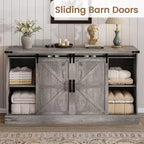 Meuble buffet avec rangement, meuble TV de style rustique avec porte coulissante en forme de grange, grande table de buffet pour salle à manger, cuisine et salon
