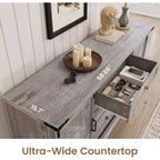 Meuble buffet avec rangement, meuble TV de style rustique avec porte coulissante en forme de grange, grande table de buffet pour salle à manger, cuisine et salon