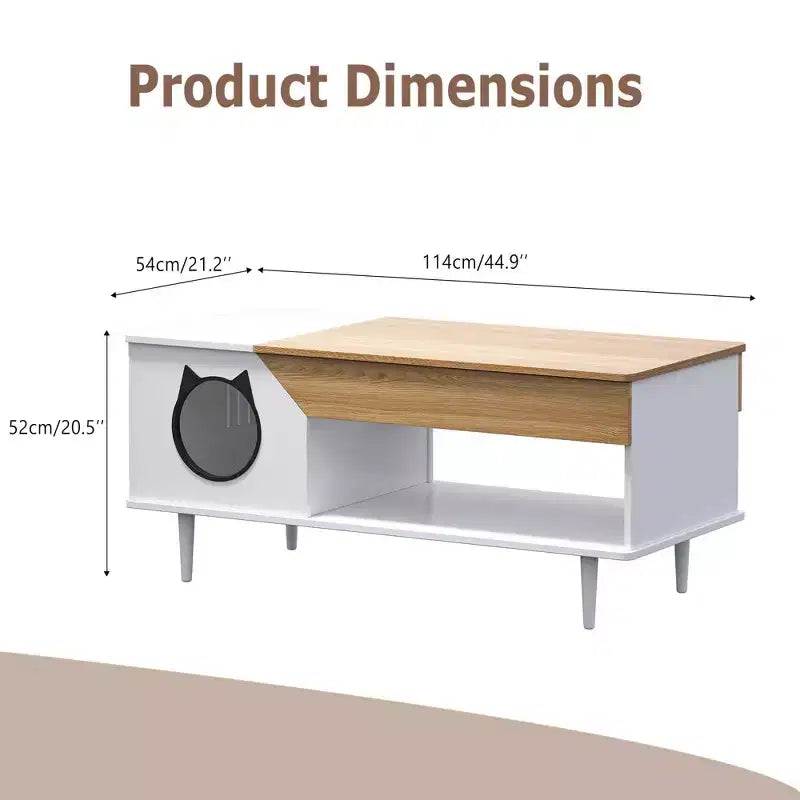 Table Basse Noire de 114 cm avec Tiroir de Rangement et Niche pour Chat Intégrée, Table de Salon Rustique en Bois