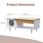 Table Basse Noire de 114 cm avec Tiroir de Rangement et Niche pour Chat Intégrée, Table de Salon Rustique en Bois
