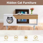 Table Basse Noire de 114 cm avec Tiroir de Rangement et Niche pour Chat Intégrée, Table de Salon Rustique en Bois
