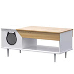 Table Basse Noire de 114 cm avec Tiroir de Rangement et Niche pour Chat Intégrée, Table de Salon Rustique en Bois