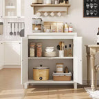 Buffet en rotin Mid-Century avec portes et étagère réglable, Console d'appoint rétro