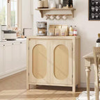 Buffet en rotin Mid-Century avec portes et étagère réglable, Console d'appoint rétro