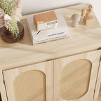 Buffet en rotin Mid-Century avec portes et étagère réglable, Console d'appoint rétro