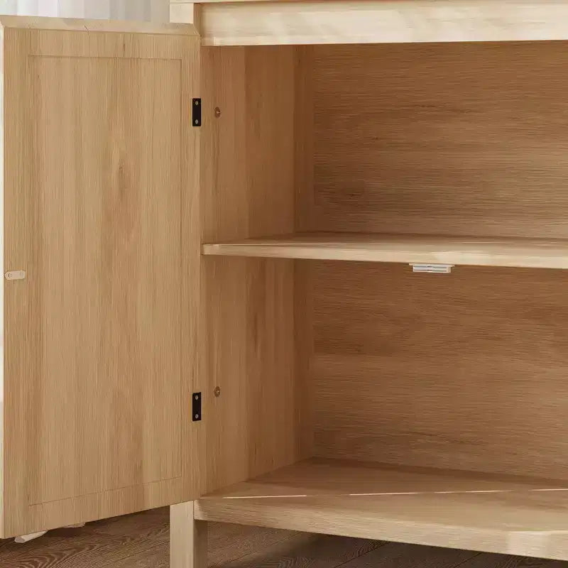 Buffet en rotin Mid-Century avec portes et étagère réglable, Console d'appoint rétro