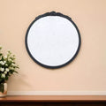 Miroir mural décoratif rond encadré de 76 cm, dessus couronné noir, verre antique
