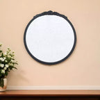 Miroir mural décoratif rond encadré de 76 cm, dessus couronné noir, verre antique