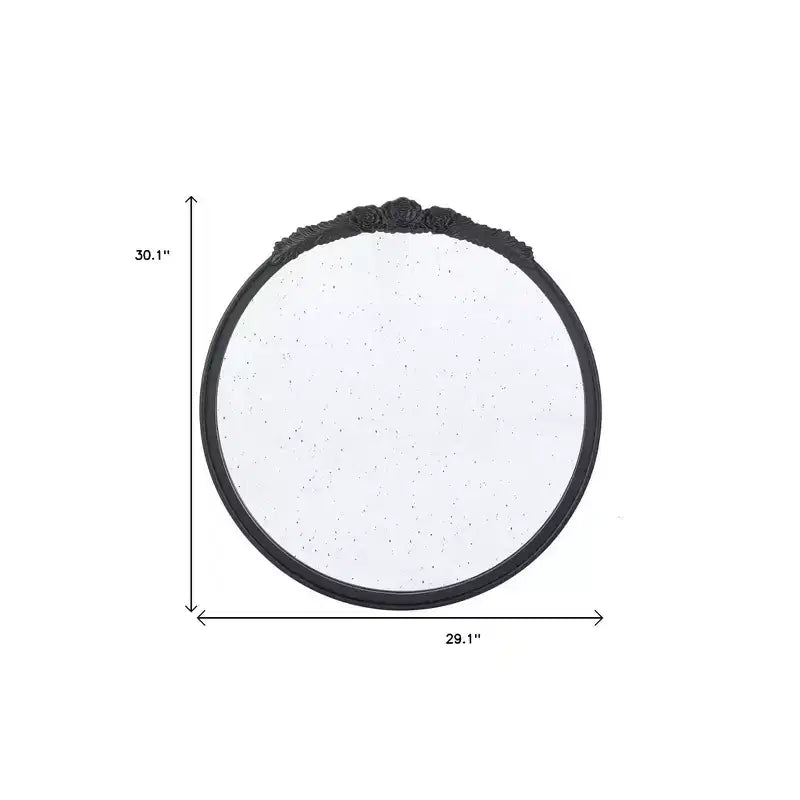 Miroir mural décoratif rond encadré de 76 cm, dessus couronné noir, verre antique