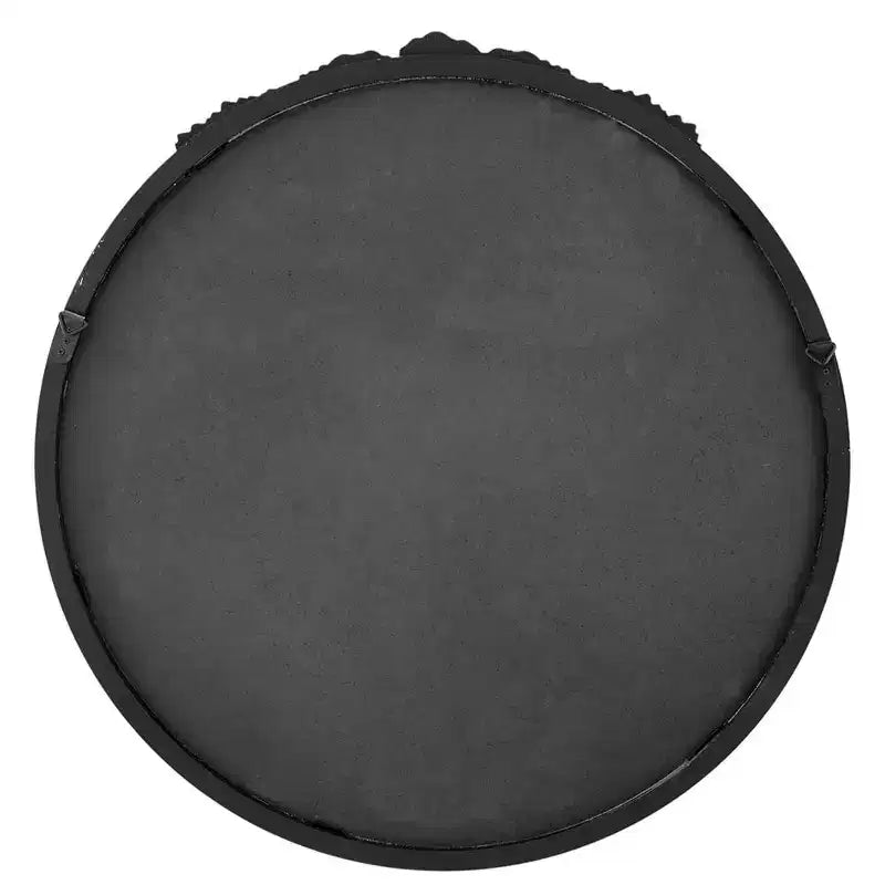 Miroir mural décoratif rond encadré de 76 cm, dessus couronné noir, verre antique