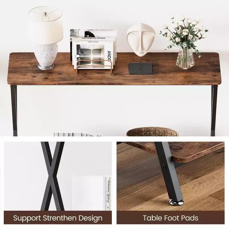 Console étroite à 2 niveaux, Petite table d'appoint avec étagères pour entrée, couloir et salon