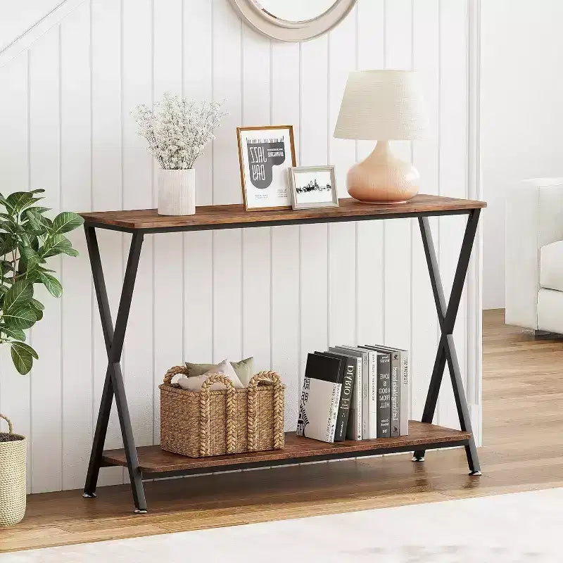 Console étroite à 2 niveaux, Petite table d'appoint avec étagères pour entrée, couloir et salon