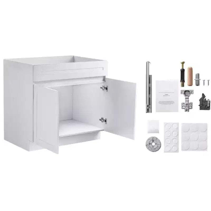 VEVOR Shaker Base Cabinet, 36-Inch Unassembled Sink Base Cabinet, 36 W x 24 D x 34.5 H Ready to Assemble Cabinet, White