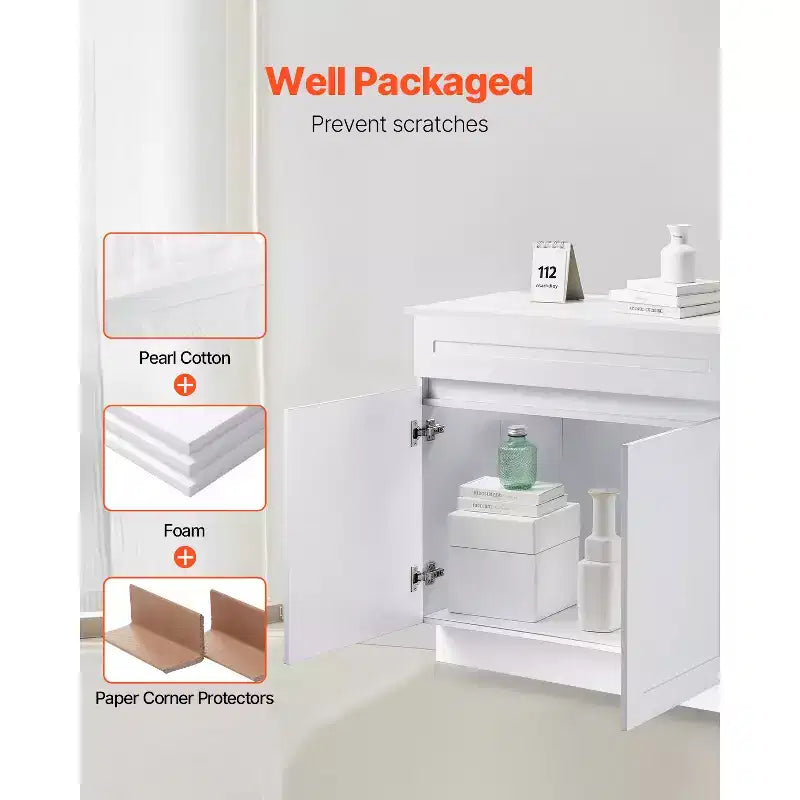 Meuble bas d'évier Shaker non assemblé de 36 po, blanc, prêt à assembler, 36L x 24P x 34.5H