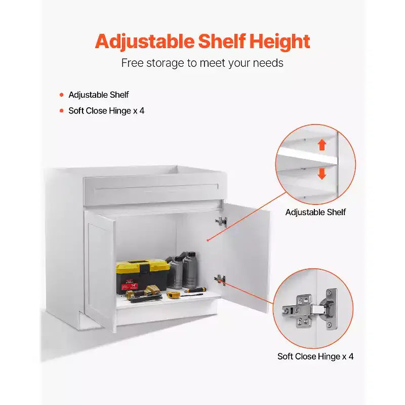 Meuble bas d'évier Shaker non assemblé de 36 po, blanc, prêt à assembler, 36L x 24P x 34.5H