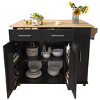 Îlot de cuisine avec abattant, chariot de rangement avec organisateur d'armoire coulissant à 3 niveaux, étagère interne, chariot roulant avec porte-serviettes et 2 tiroirs
