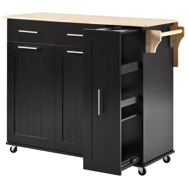 Îlot de cuisine avec abattant, chariot de rangement avec organisateur d'armoire coulissant à 3 niveaux, étagère interne, chariot roulant avec porte-serviettes et 2 tiroirs