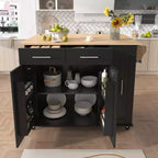 Îlot de cuisine avec abattant, chariot de rangement avec organisateur d'armoire coulissant à 3 niveaux, étagère interne, chariot roulant avec porte-serviettes et 2 tiroirs