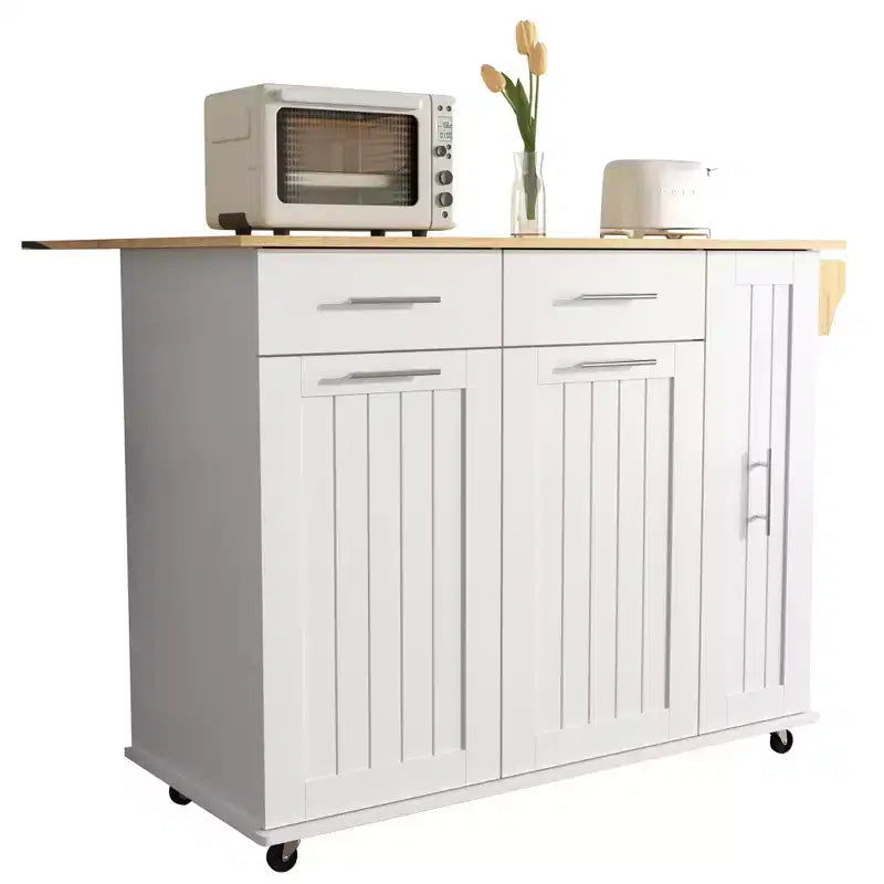 Îlot de cuisine avec abattant, chariot de rangement avec organisateur d'armoire coulissant à 3 niveaux, étagère interne, chariot roulant avec porte-serviettes et 2 tiroirs