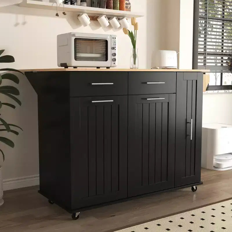 Îlot de cuisine avec abattant, chariot de rangement avec organisateur d'armoire coulissant à 3 niveaux, étagère interne, chariot roulant avec porte-serviettes et 2 tiroirs