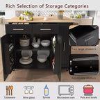 Îlot de cuisine avec abattant, chariot de rangement avec organisateur d'armoire coulissant à 3 niveaux, étagère interne, chariot roulant avec porte-serviettes et 2 tiroirs