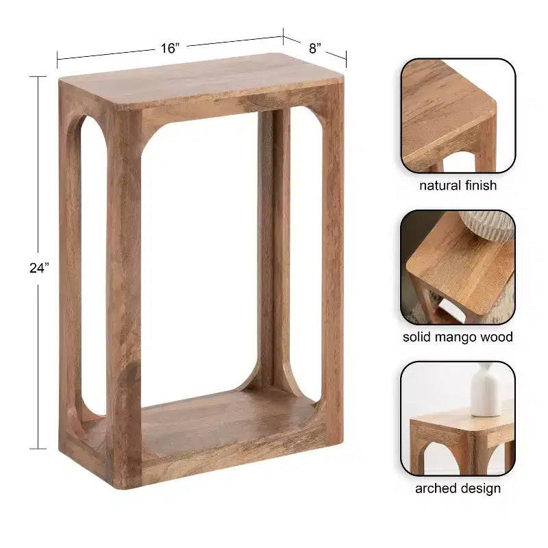 Table d'appoint en bois fin, design minimaliste, profil étroit, table d'appoint pour salon et chambre