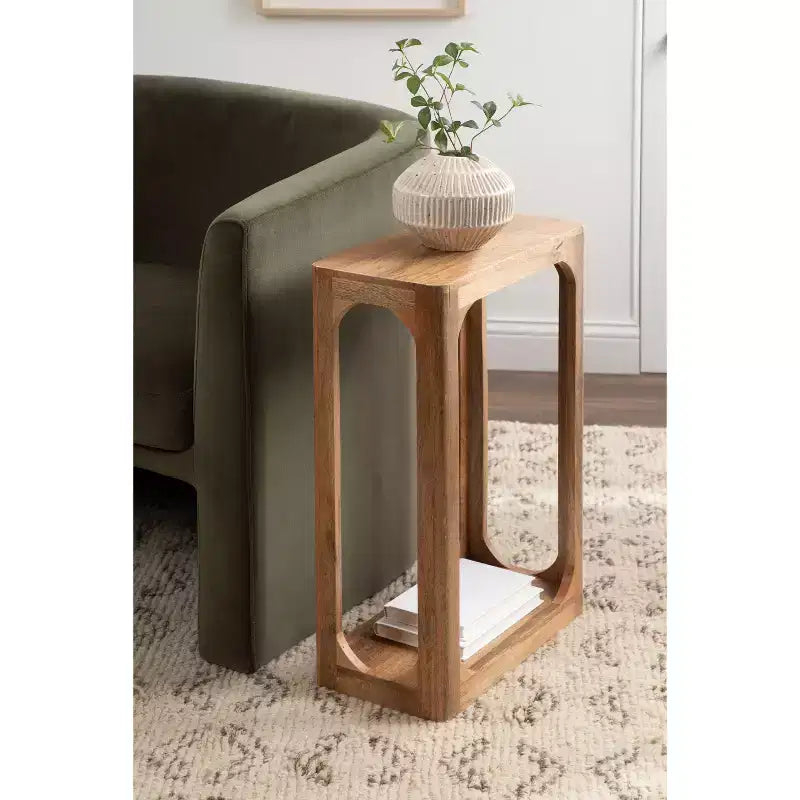 Table d'appoint en bois fin, design minimaliste, profil étroit, table d'appoint pour salon et chambre