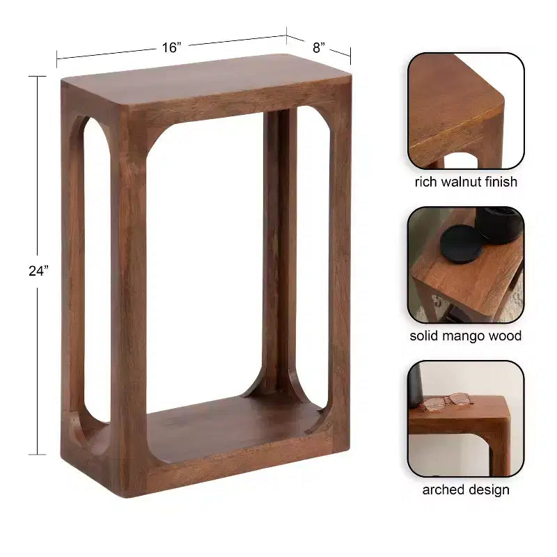 Table d'appoint en bois fin, design minimaliste, profil étroit, table d'appoint pour salon et chambre