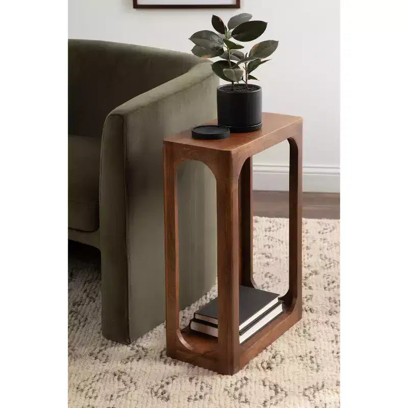 Table d'appoint en bois fin, design minimaliste, profil étroit, table d'appoint pour salon et chambre