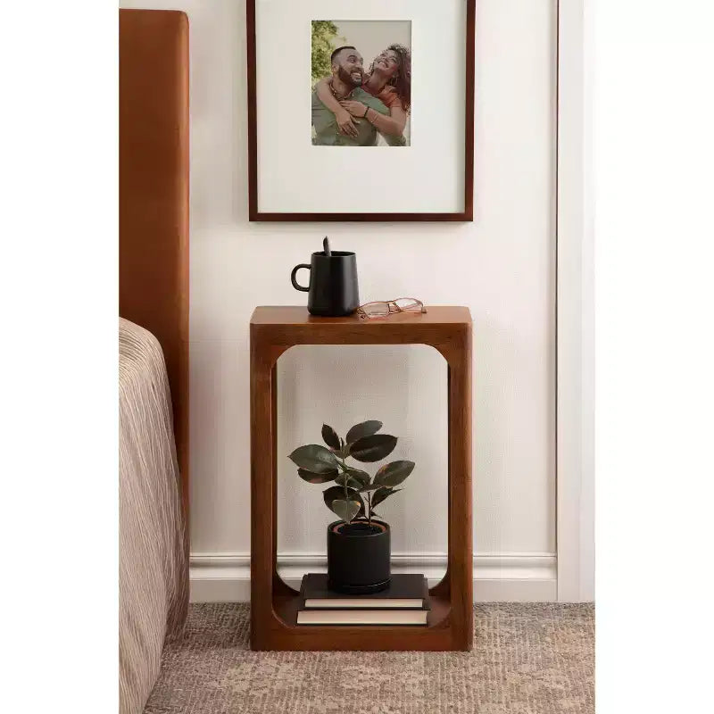 Table d'appoint en bois fin, design minimaliste, profil étroit, table d'appoint pour salon et chambre