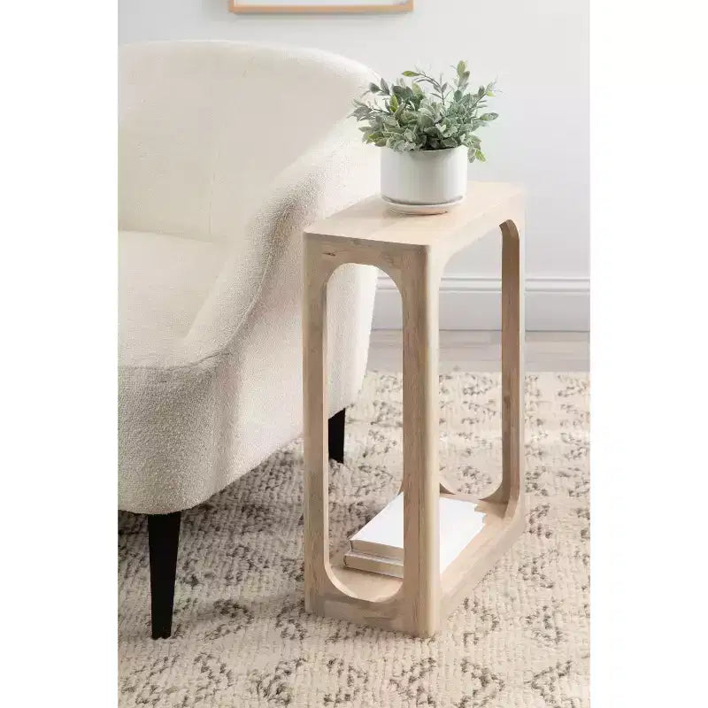 Table d'appoint en bois fin, design minimaliste, profil étroit, table d'appoint pour salon et chambre