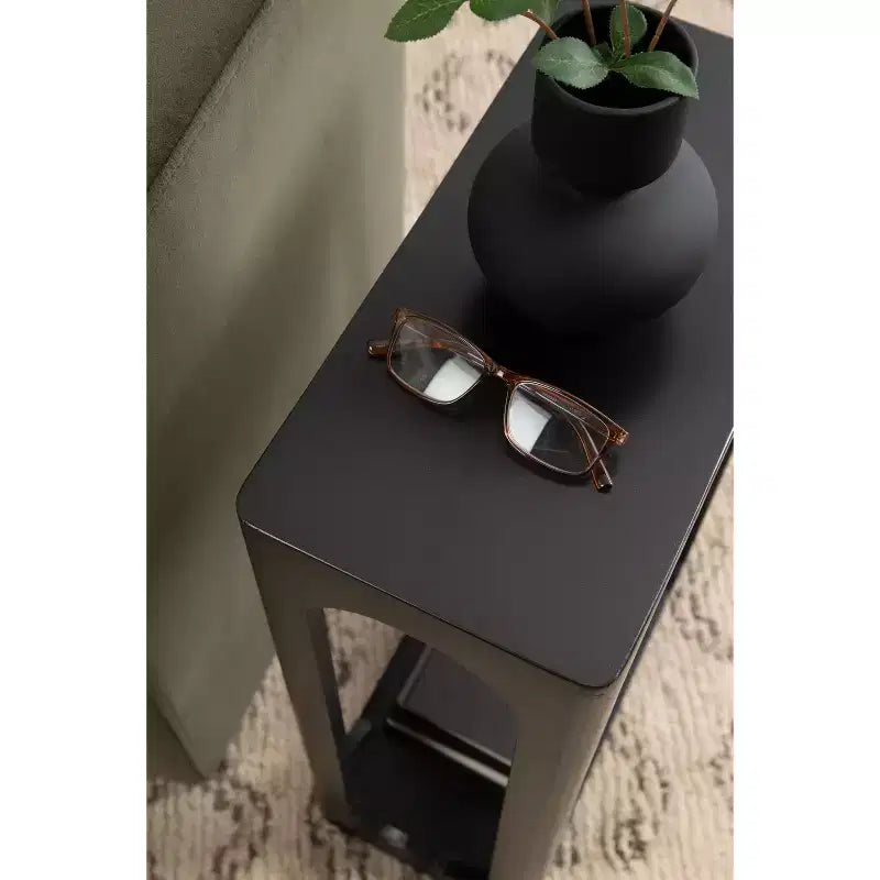 Table d'appoint en bois fin, design minimaliste, profil étroit, table d'appoint pour salon et chambre