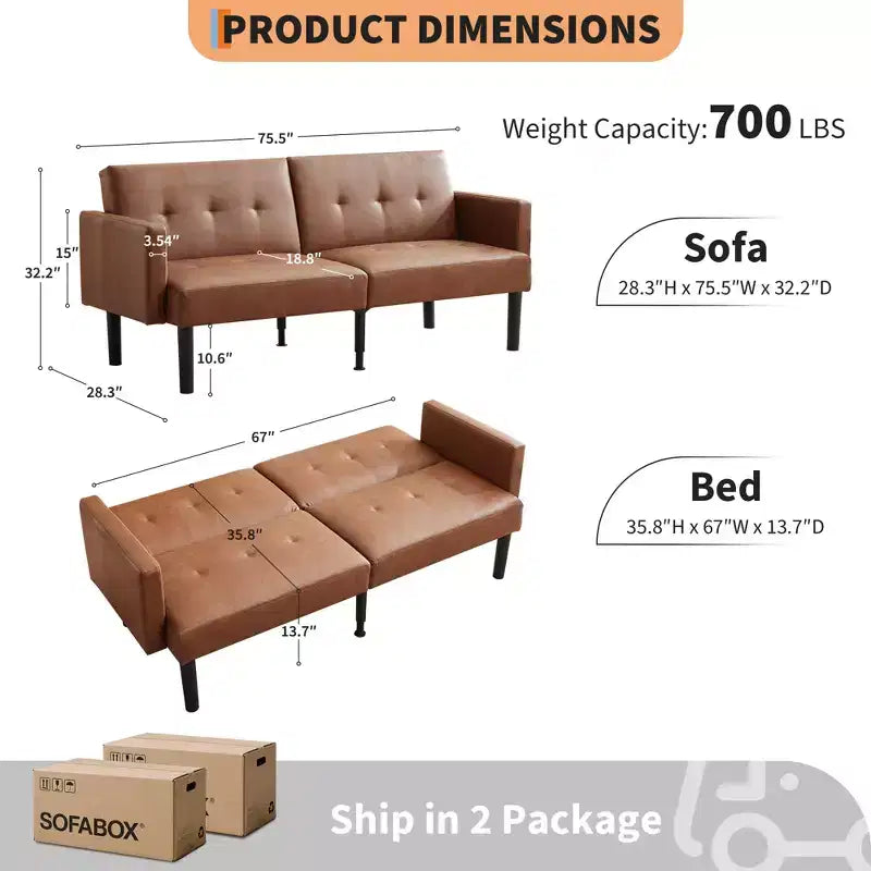Canapé convertible double, Canapé inclinable réglable sur 3 positions, Conception surélevée pour un nettoyage facile, Canapé pliant moderne pour salon, appartement, bureau