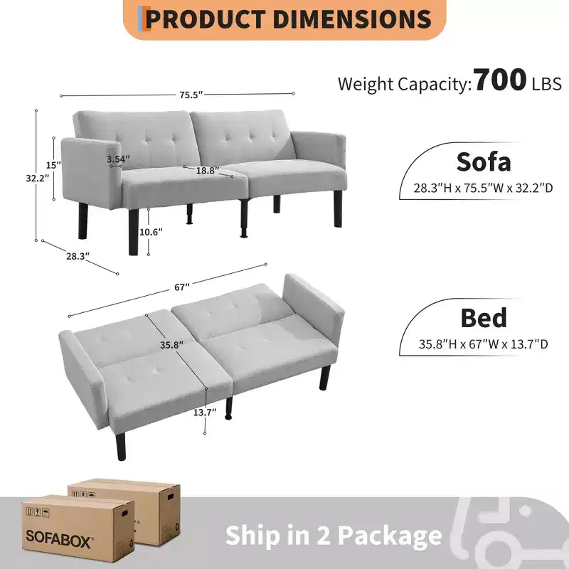 Canapé convertible double, Canapé inclinable réglable sur 3 positions, Conception surélevée pour un nettoyage facile, Canapé pliant moderne pour salon, appartement, bureau