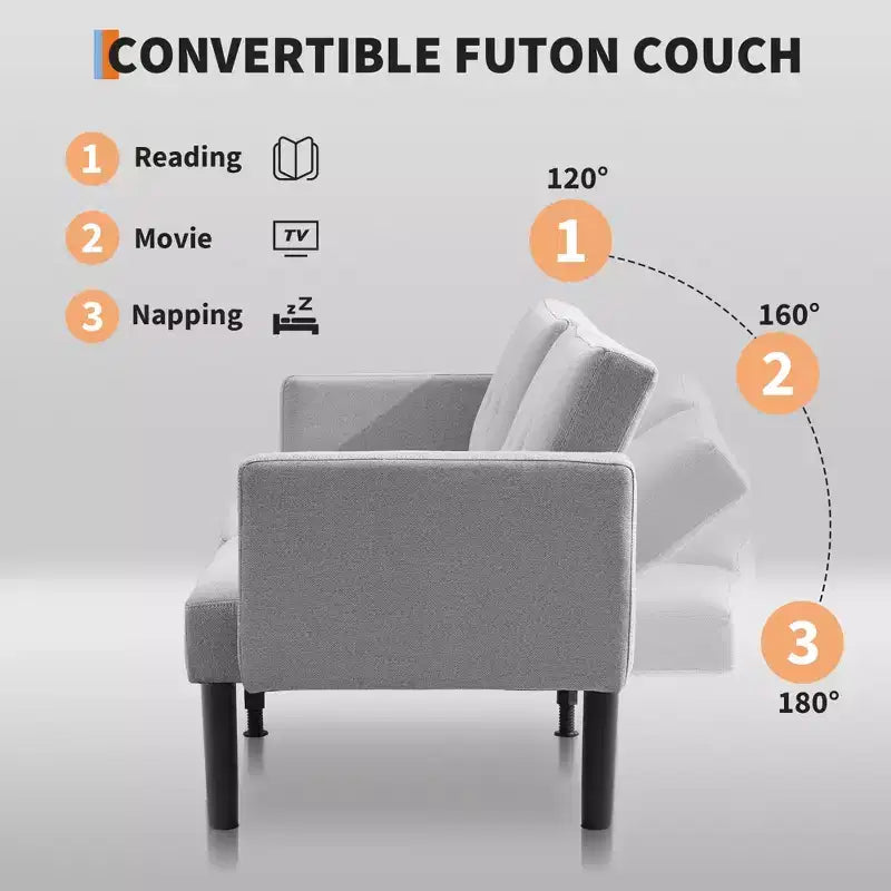Canapé convertible double, Canapé inclinable réglable sur 3 positions, Conception surélevée pour un nettoyage facile, Canapé pliant moderne pour salon, appartement, bureau