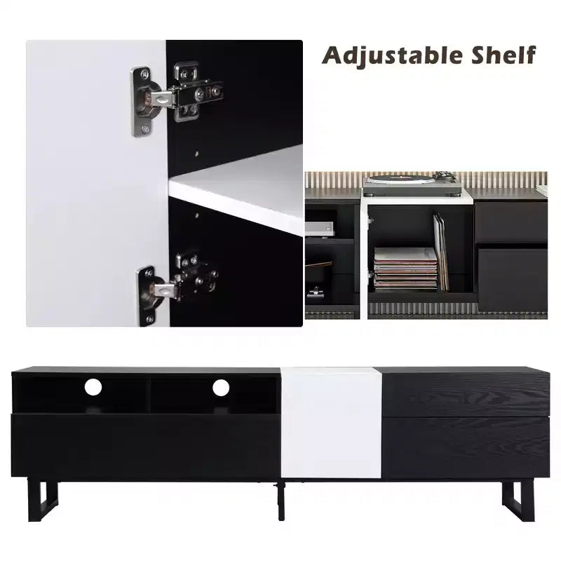 Meuble TV Moderne, Meuble TV pour Téléviseurs jusqu'à 80 pouces, Meuble de Divertissement avec Tiroirs et Étagères Ouvertes, Assemblage Facile