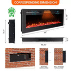Foyer électrique ultra-mince de 60 pouces, mural/encastré, 144 couleurs de flamme et de lit de braises, chauffage silencieux, 750W/1500W, arrêt de sécurité pour salon