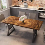 Table à manger de style industriel de 180 cm pour 4 à 6 personnes, table de cuisine rectangulaire en bois avec pieds en métal pour salon et salle à manger.