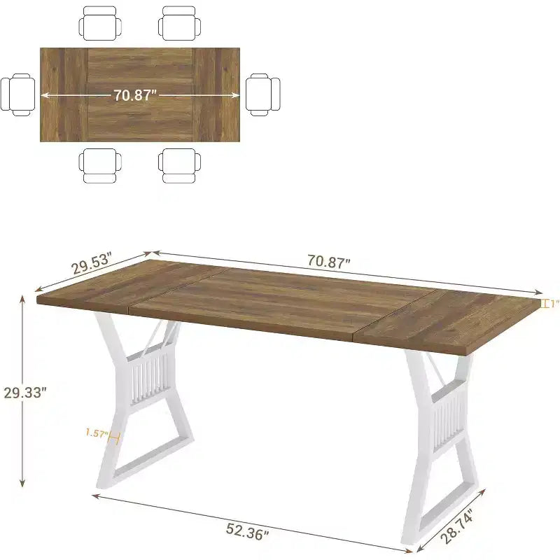 Table à manger de style industriel de 180 cm pour 4 à 6 personnes, table de cuisine rectangulaire en bois avec pieds en métal pour salon et salle à manger.