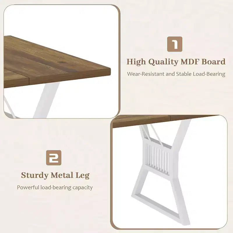 Table à manger de style industriel de 180 cm pour 4 à 6 personnes, table de cuisine rectangulaire en bois avec pieds en métal pour salon et salle à manger.