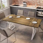 Table à manger de style industriel de 180 cm pour 4 à 6 personnes, table de cuisine rectangulaire en bois avec pieds en métal pour salon et salle à manger.