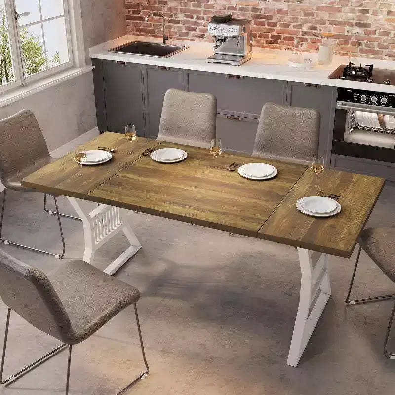 Table à manger de style industriel de 180 cm pour 4 à 6 personnes, table de cuisine rectangulaire en bois avec pieds en métal pour salon et salle à manger.