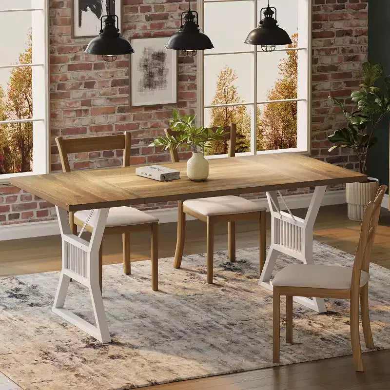 Table à manger de style industriel de 180 cm pour 4 à 6 personnes, table de cuisine rectangulaire en bois avec pieds en métal pour salon et salle à manger.