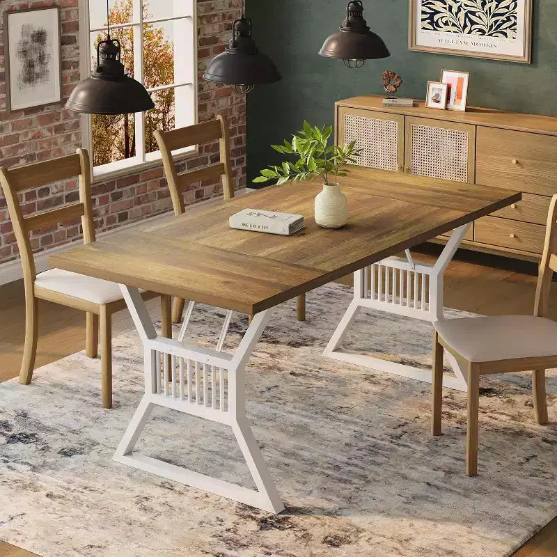 Table à manger de style industriel de 180 cm pour 4 à 6 personnes, table de cuisine rectangulaire en bois avec pieds en métal pour salon et salle à manger.
