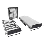 Cadre de lit pliant en métal avec matelas à ressorts ensachés en mousse, rangement facile, 4 roulettes