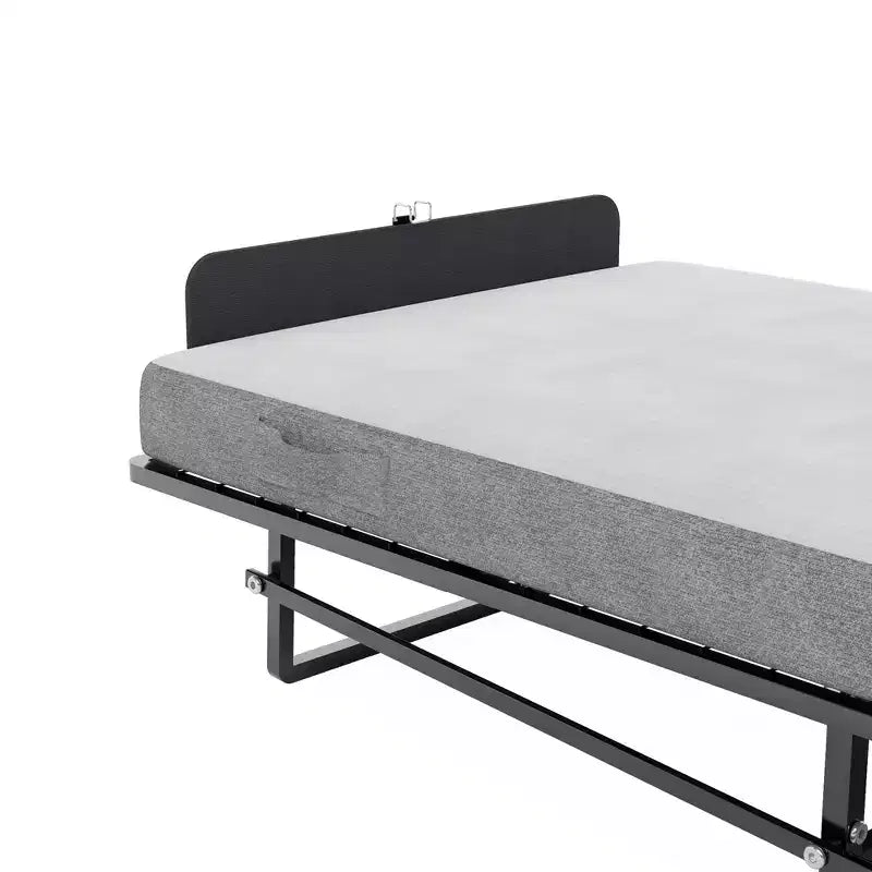Cadre de lit pliant en métal avec matelas à ressorts ensachés en mousse, rangement facile, 4 roulettes