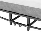 Cadre de lit pliant en métal avec matelas à ressorts ensachés en mousse, rangement facile, 4 roulettes