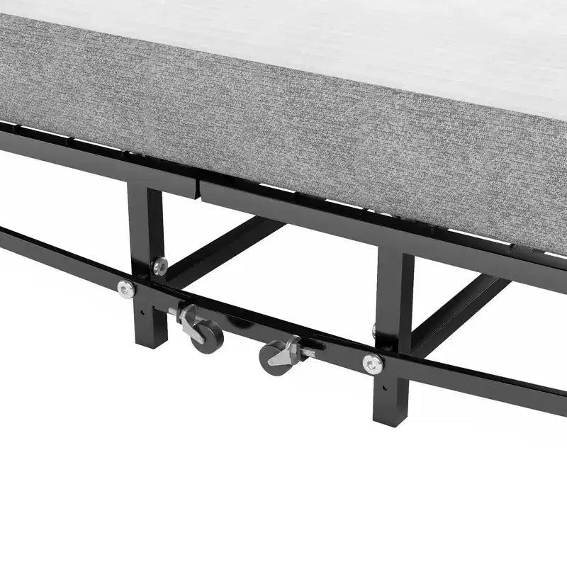 Cadre de lit pliant en métal avec matelas à ressorts ensachés en mousse, rangement facile, 4 roulettes
