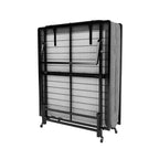 Cadre de lit pliant en métal avec matelas à ressorts ensachés en mousse, rangement facile, 4 roulettes